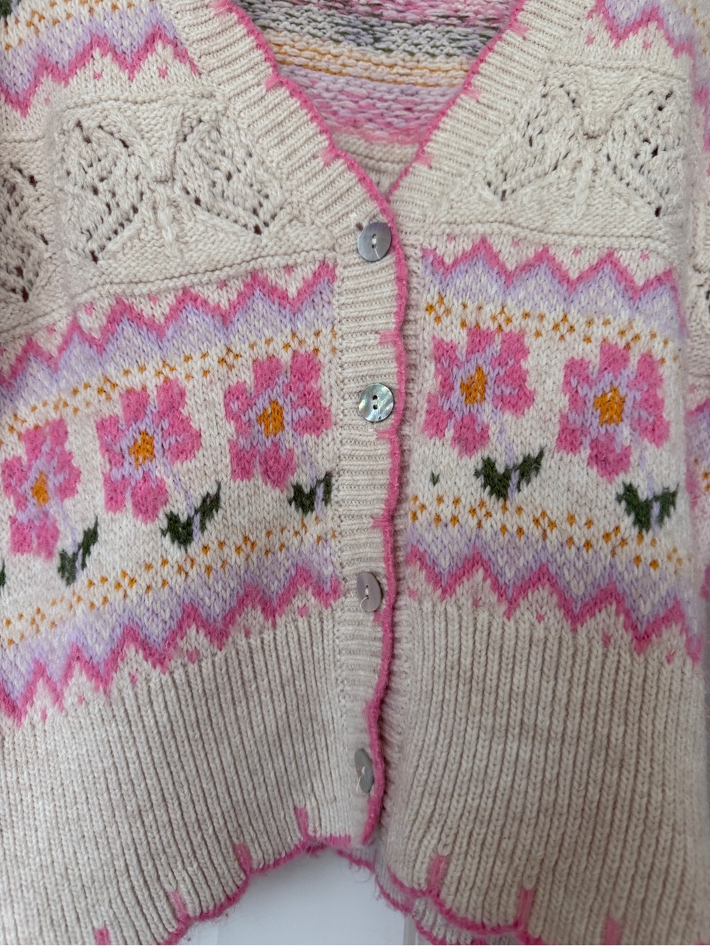 Zara blogger’s fave pastel Floral jacquard knit Fair Isle V-Neck Button Cardigan - Picture 4 of 13